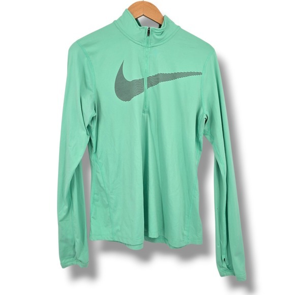Nike Tops - Nike Running Dri-FIT Womens Quarter Zip Pullover Mint Green Large Striped Swoosh